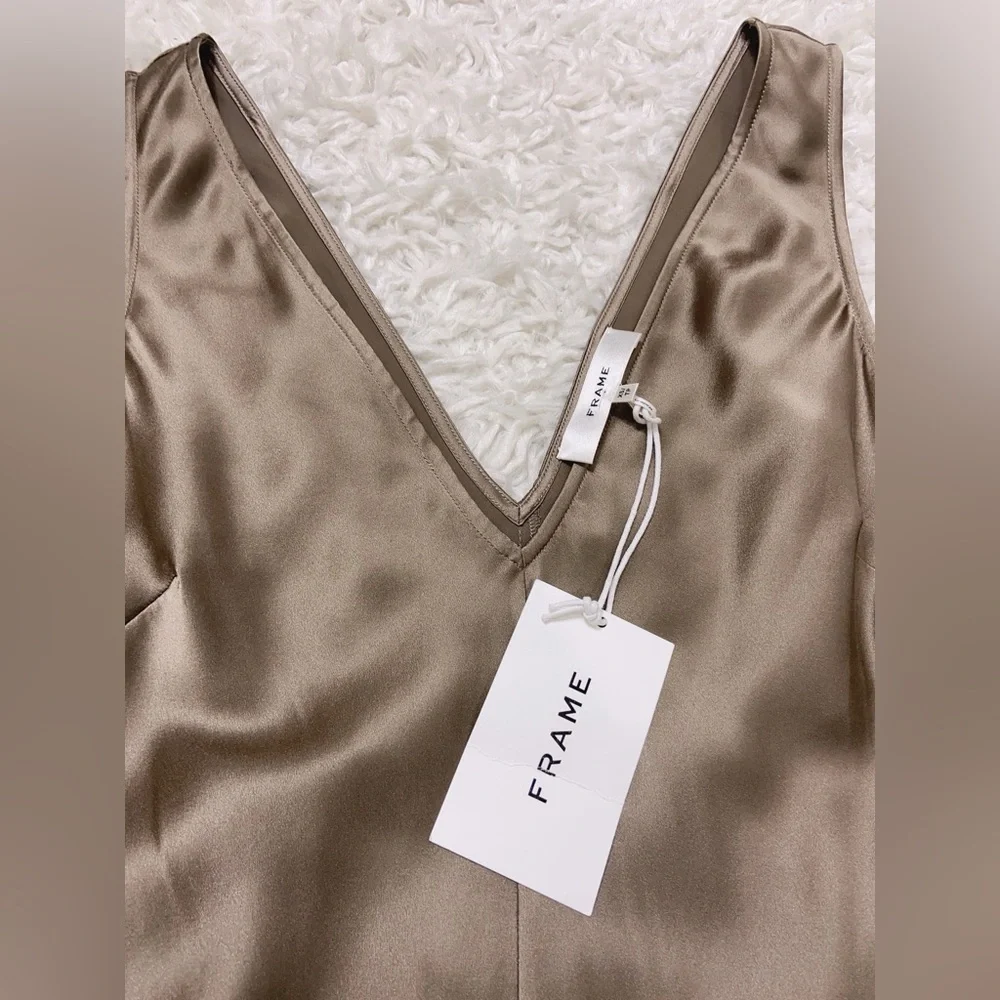 NWT $628 Frame Savannah Silk Satin Midi Dress In Cypress